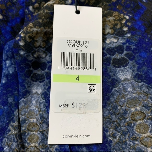 Calvin Klein New With Tags Blue Snakeskin-Print Belted Midi Dress Size 4 - Picture 14 of 15